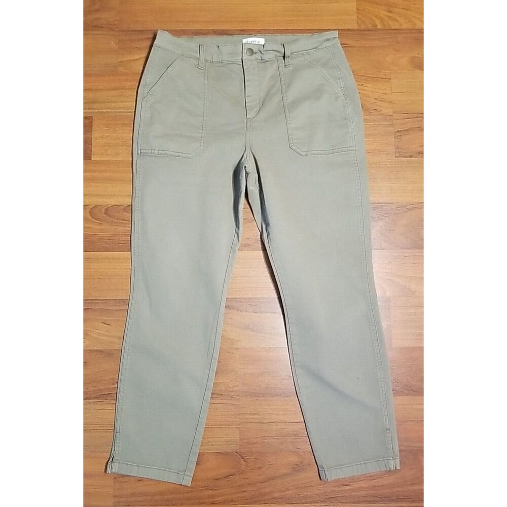 Evereve 31 Payton Utility Slit Ankle Pants Olive Classic Neutral Minimalist   T7